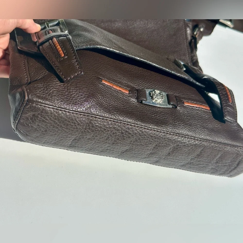 A. Testoni Men's Dark Brown Leather Crossbody Messenger Work Bag, 12.5”x14”